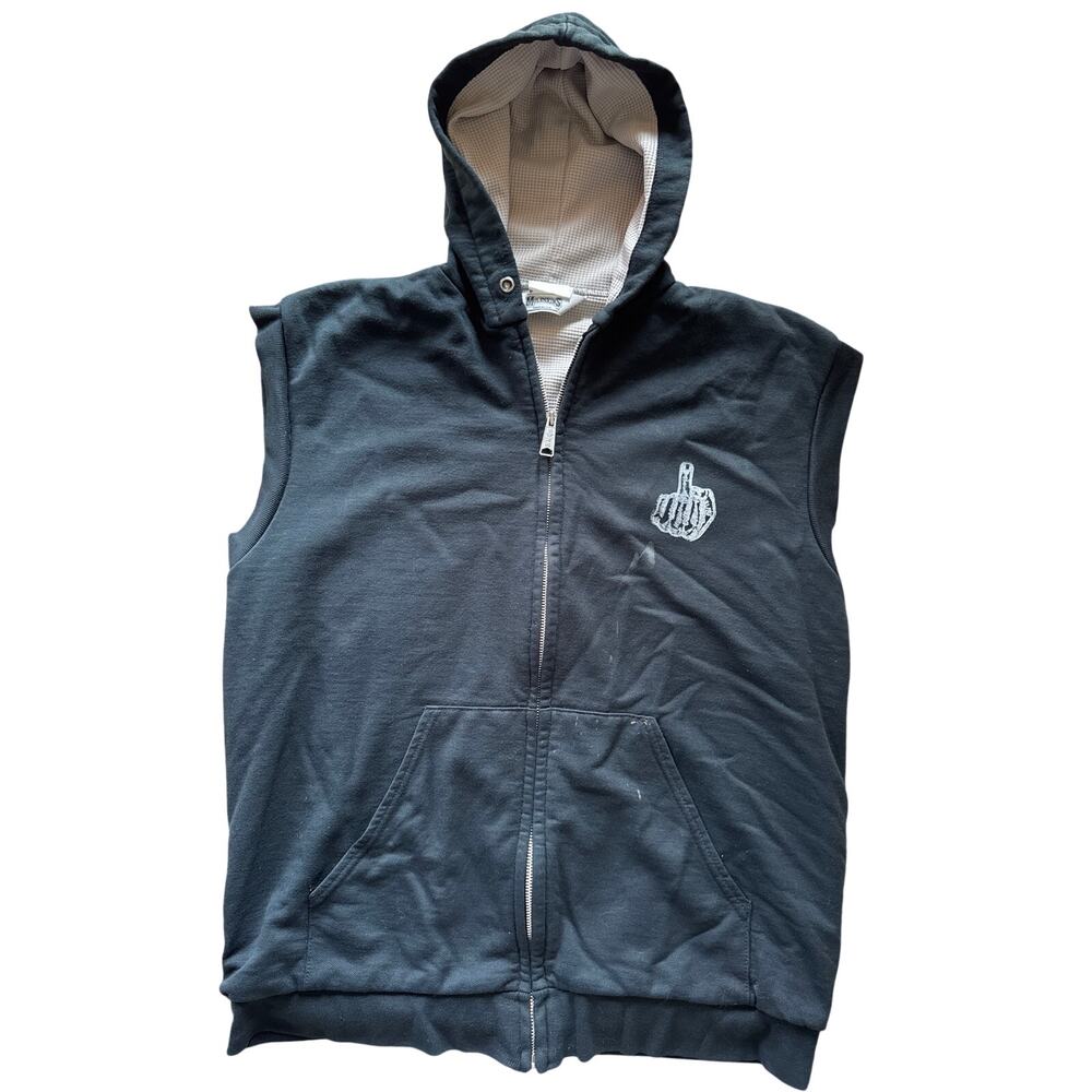Vintage 90s Muleskins USA Thermal Zip Hooded Vest L Modern Nunya Print